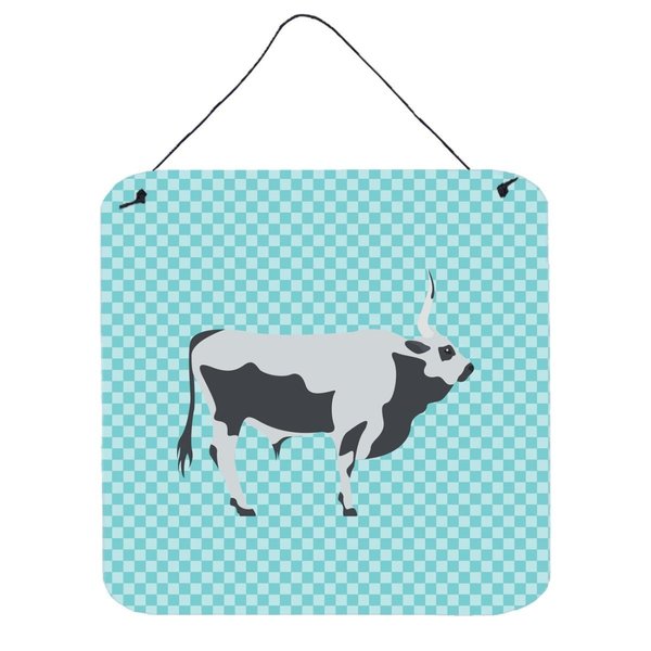 Micasa Hungarian Grey Steppe Cow Blue Check Wall or Door Hanging Prints, 6 x 6 in. MI231341